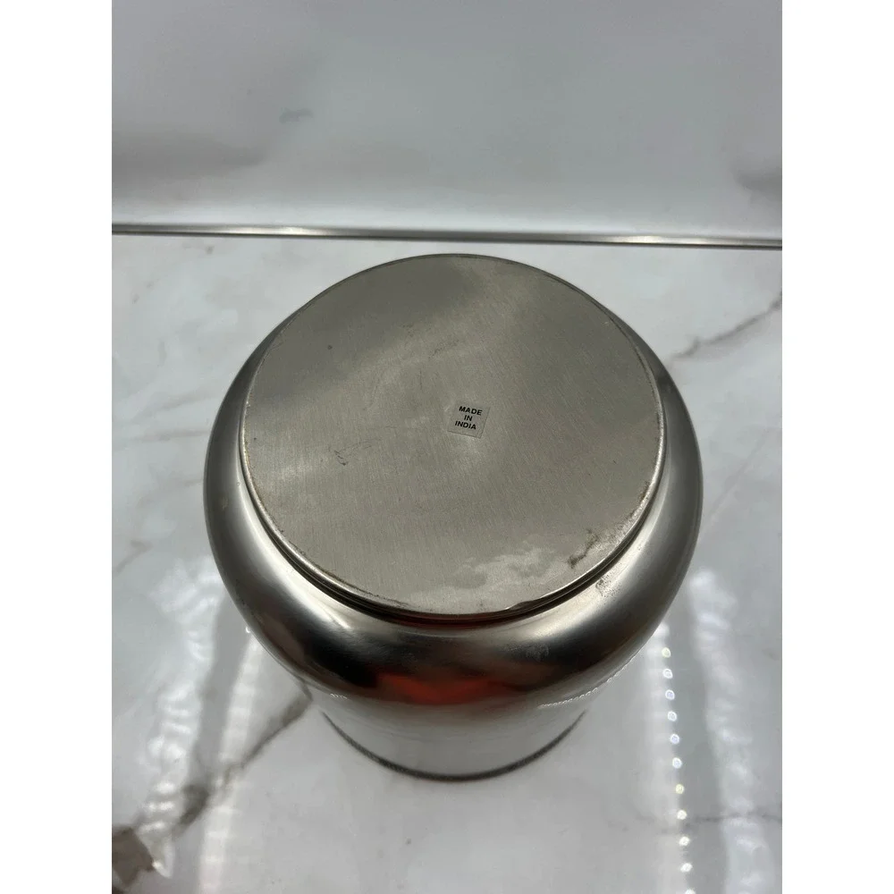 Vintage Brushed Silver Trash Can Bin Beaded Rim Made in India
